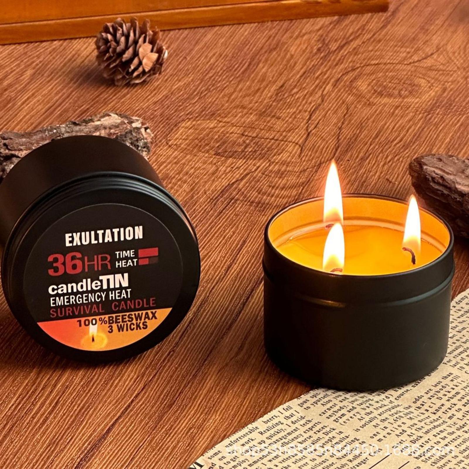 Fire Starting Kit - 長時間燃焼キャンドル キャンプ用キャンドル ジャー付き 36時間長時間燃焼 3芯ランプ 家庭用