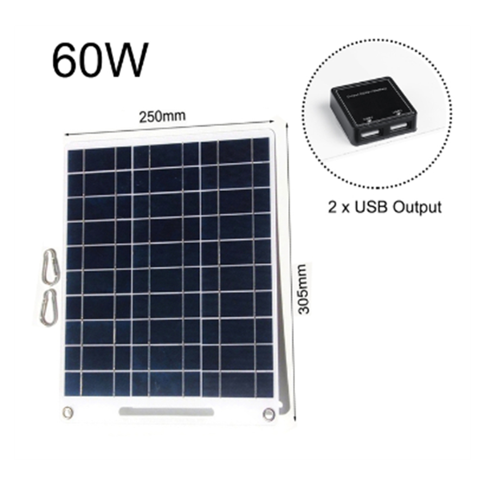 新しい 60 ワットソーラーパネルポータブル 5V デュアル - Solar Emergency Charger のレビューと価格